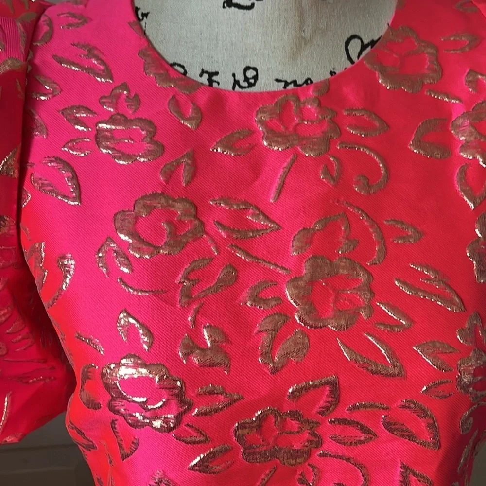 NWT Lilly Pulitzer Pratt Puff sleeve pink gold brocade top Sz XS SM - Picture 7 of 13